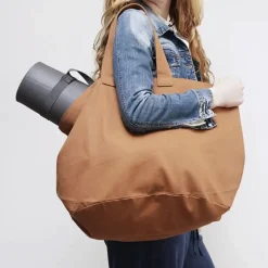 boweevil strandtas camel large heavy canvas met yogamat