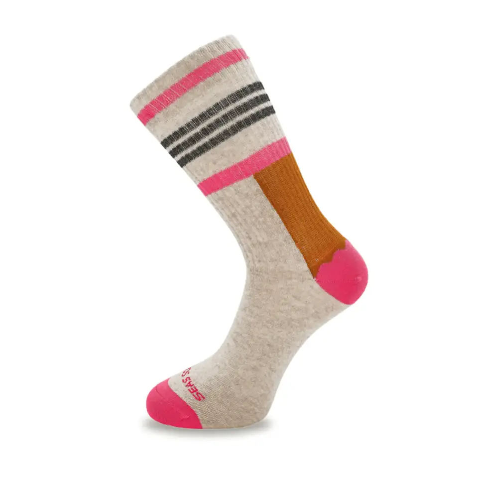 beige sportsokken met roze, 36 - 40, model wave, seas socks